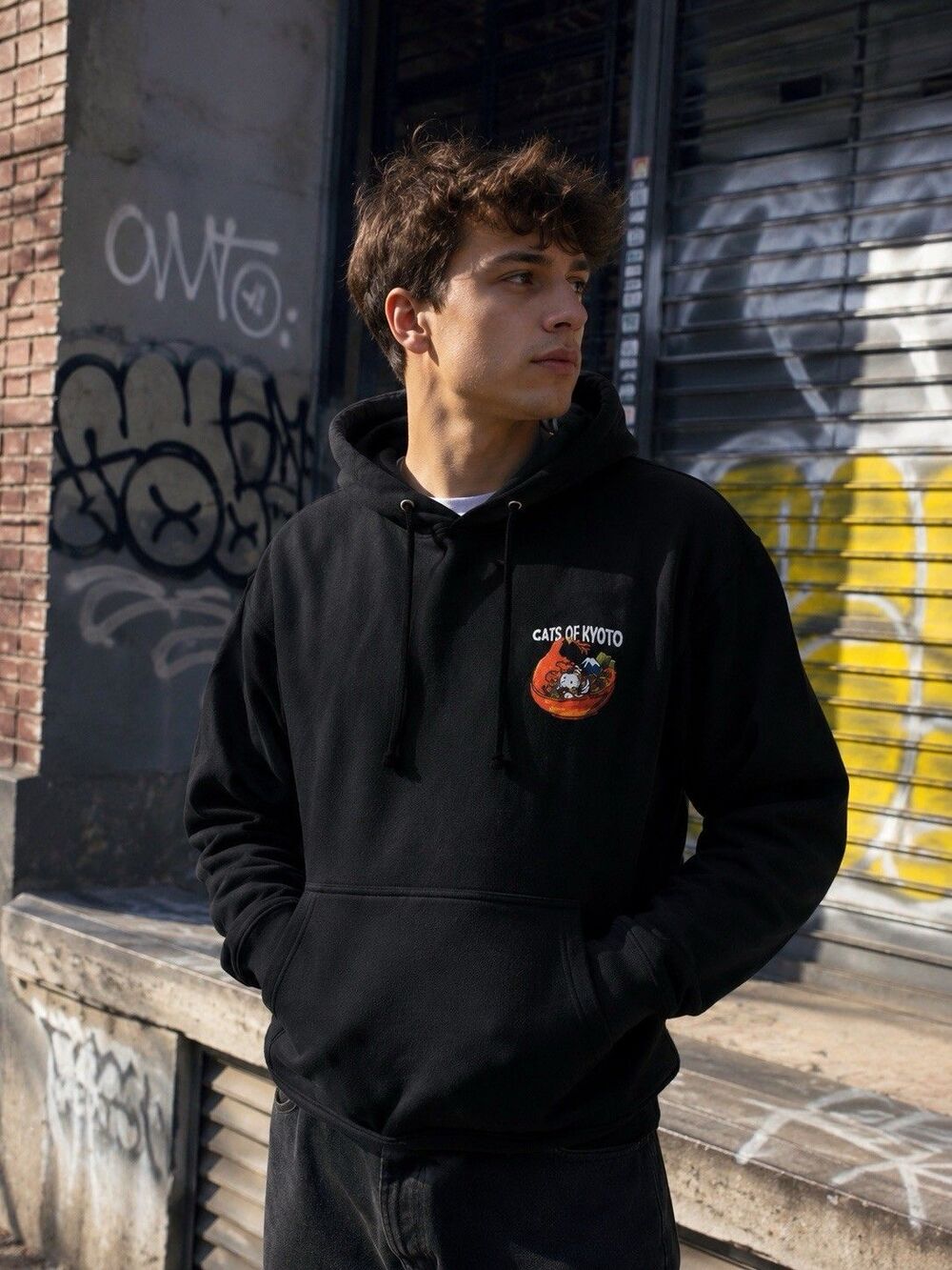 Cats Of Kyoto Cat Noodle Graphic Hoodie Black XXL Unisex Japanese Cat Sweatshirt